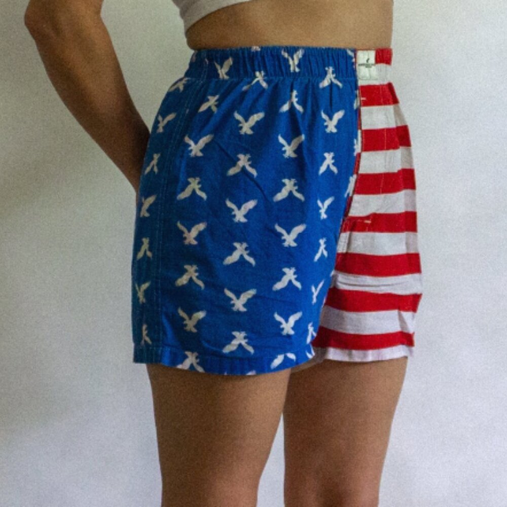 American Eagle Patriotic Print Boxers Stripes Eagles Red Blue White Size S/P